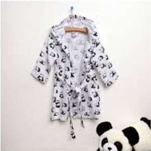 Charming Panda Print Kids Robe - Black and White